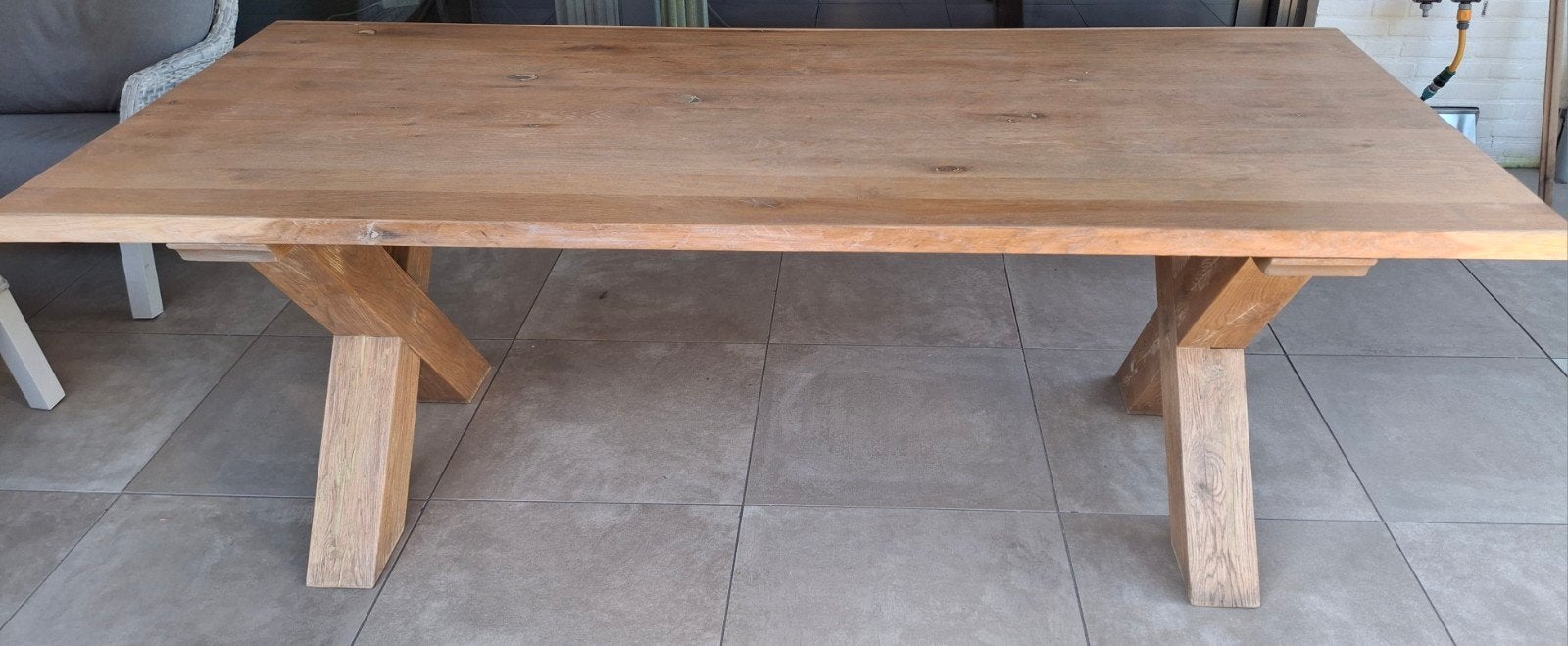 Robuuste eikenhouten eettafel met X-poten, Ophalen, Gebruikt, Robuust, Landelijk, Eikenhout