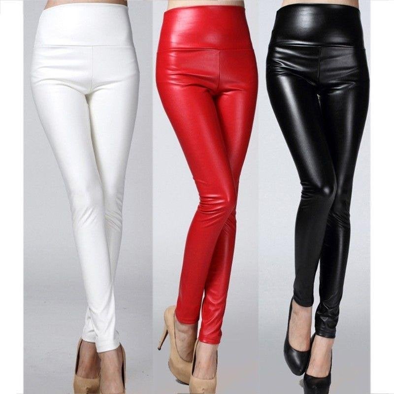 Rode zwarte witte high waist legging dames broek leren, Maat 38/40 (M), Overige kleuren, Verzenden, Nieuw