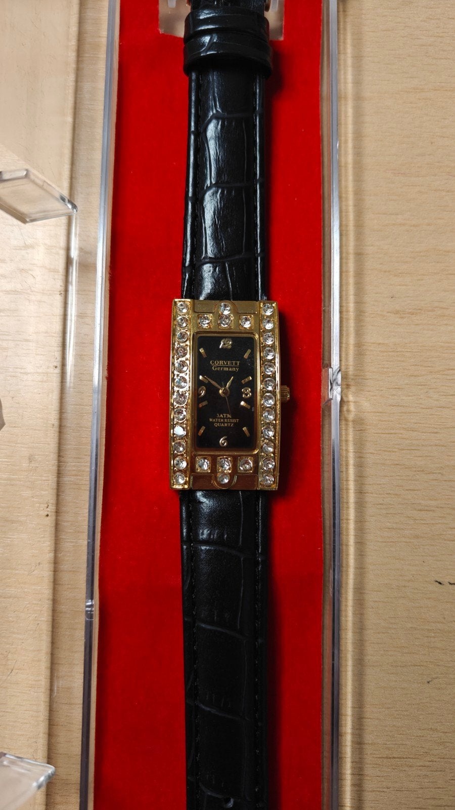 Corvett Germany Dameshorloge met Strass en Leren Band, Overige merken, Overige materialen, Leer, Polshorloge