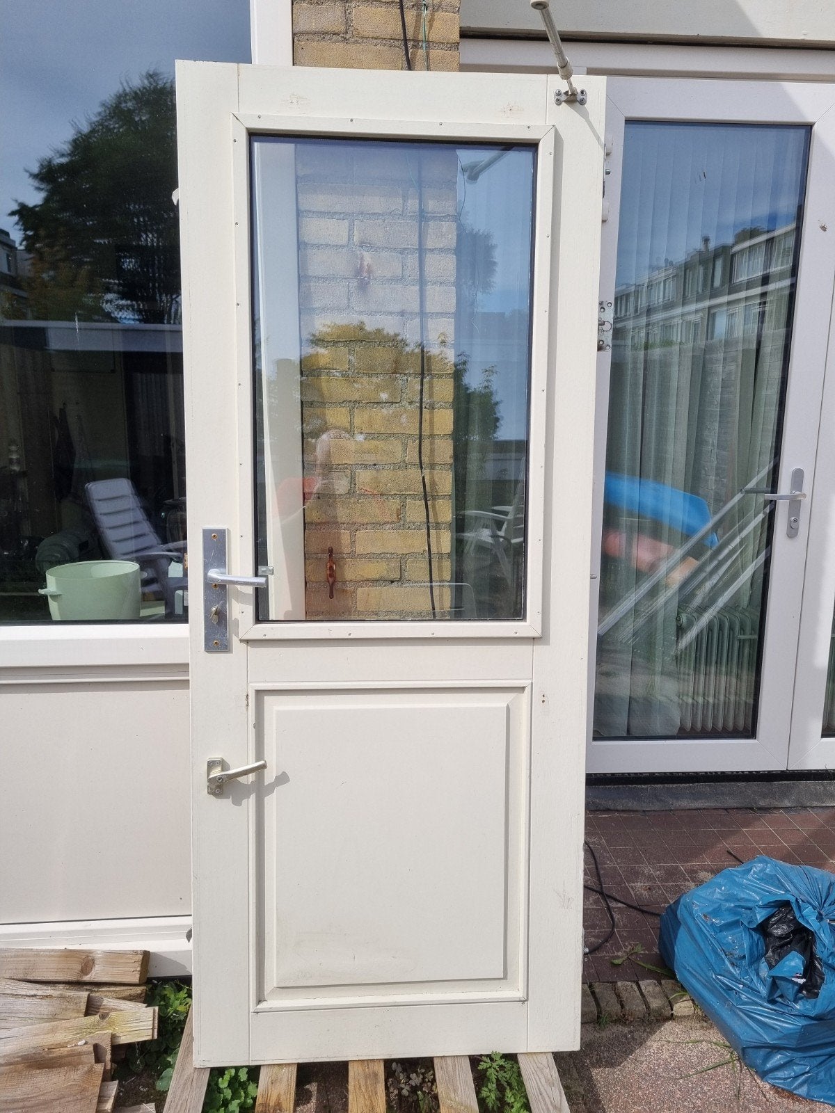 massief houten buitendeur met dubbel glas, Gebruikt, Overige typen, 150 tot 225 cm, Hout
