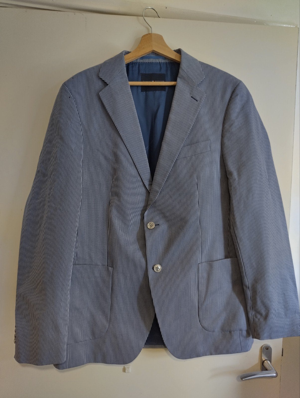 Blauw gestreepte Colbert Tommy Hilfiger mt 52, Maat 52/54 (L), Blauw, Tommy Hilfiger, Ophalen of Verzenden