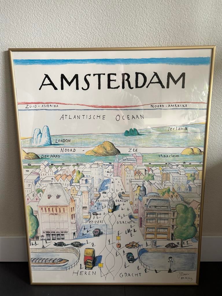 Vintage 1981 J.S. Faber poster Amsterdam Saul Steinberg, Ophalen
