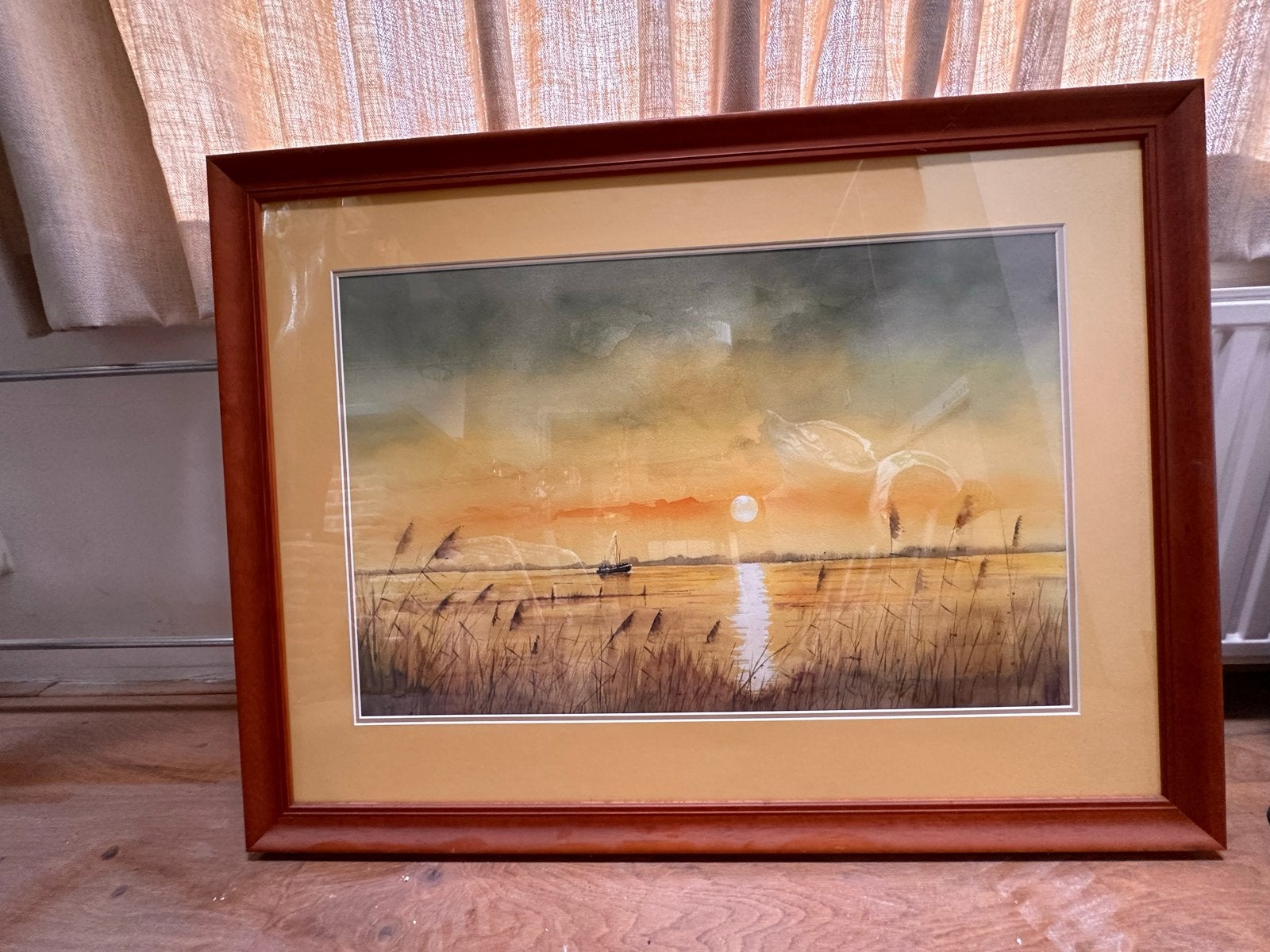 Waddenzee schilderij van Jan Kooistra - Zonsondergang, Ophalen, Maritiem / water, Realistisch, Aquarel