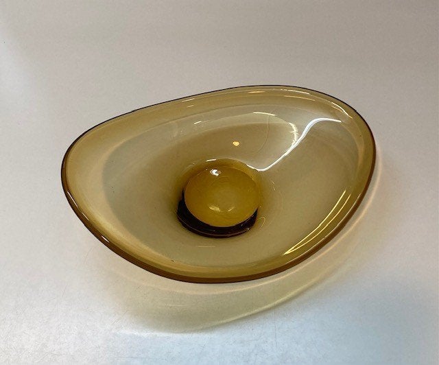 Dikwandige glazen ovale schaal Deens jaren 90, Schaal, Rond, Ophalen of Verzenden, Glas