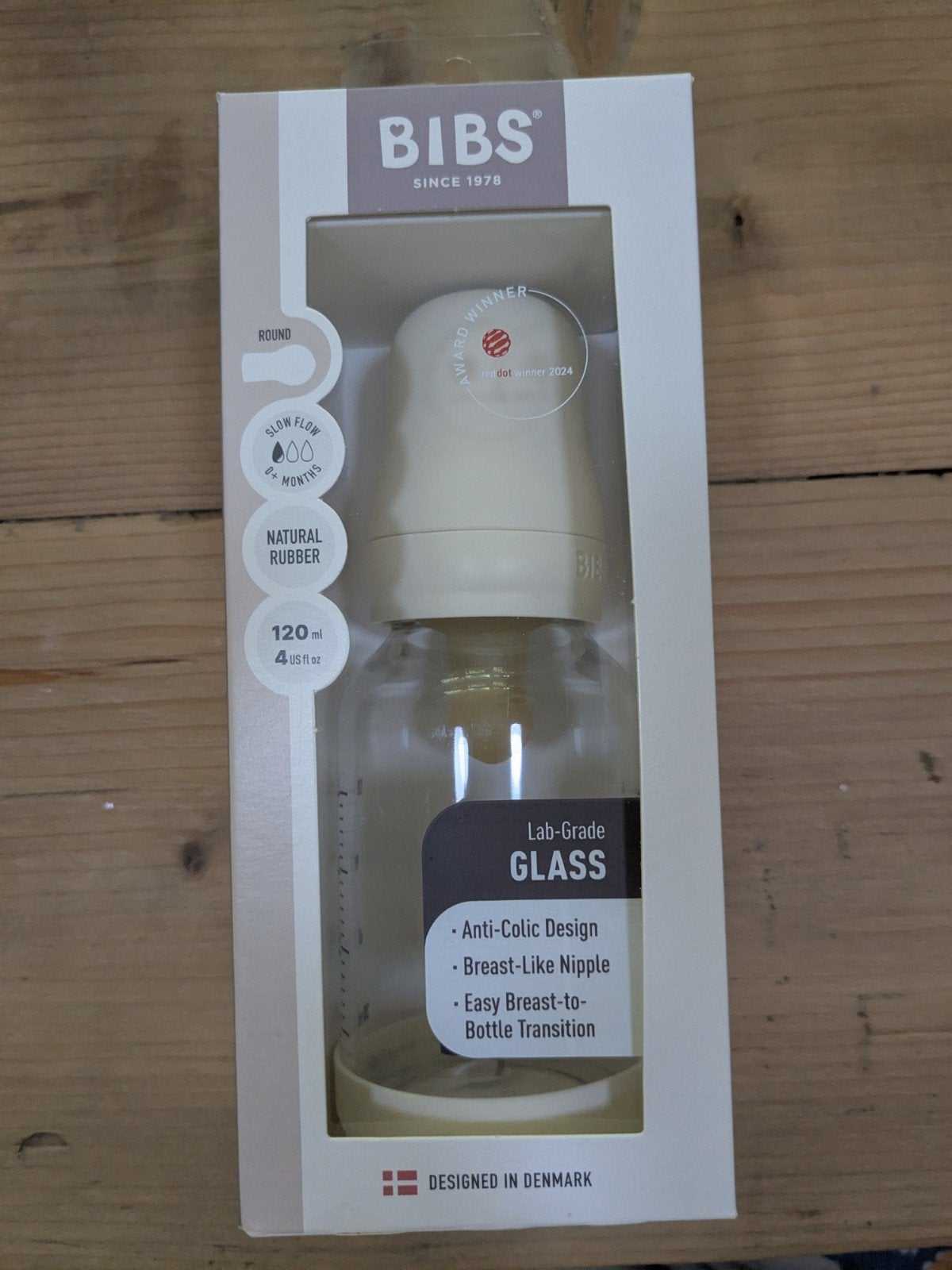 BIBS Babyfles van glas met natuurrubber speen, 120 ml, Ophalen, Nieuw, Babyfles, Overige merken