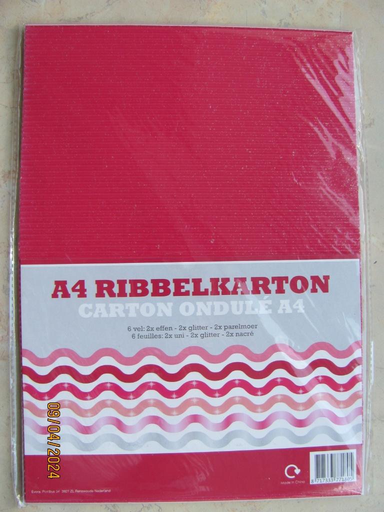NIEUW 6 x vel RIBBELKARTON rood roze glitter parelmoer A4, Ophalen of Verzenden, Nieuw, Papier of Karton, Knutselmateriaal