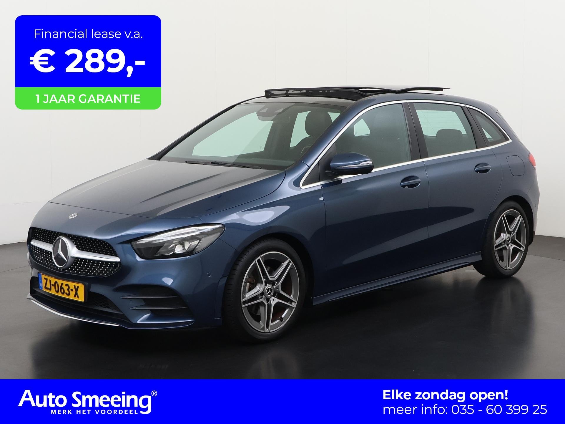 Mercedes-Benz B-klasse 200 Business Solution AMG | Panoramad, Auto's, Mercedes-Benz, Gebruikt, 4 cilinders, Blauw, Leder en Stof