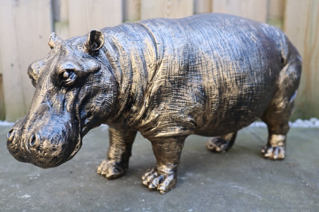 Nijlpaard beeld goud 45 cm | tuinbeeld & woondecoratie