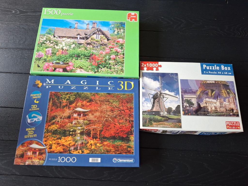 3 Legpuzzels: 1000, 1500 en 2x1000 stukjes, Ophalen of Verzenden, Meer dan 1500 stukjes, Gebruikt, Legpuzzel