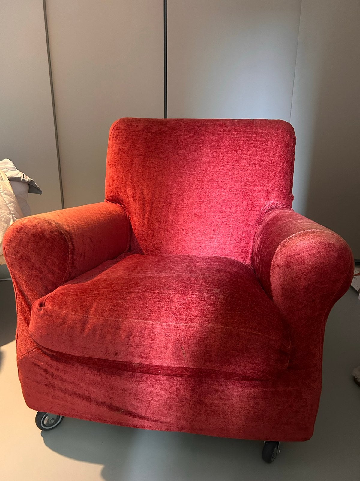Comfortabele rode fauteuil (Nonnamaria van Flexform), Ophalen, Gebruikt, Stof, 75 tot 100 cm