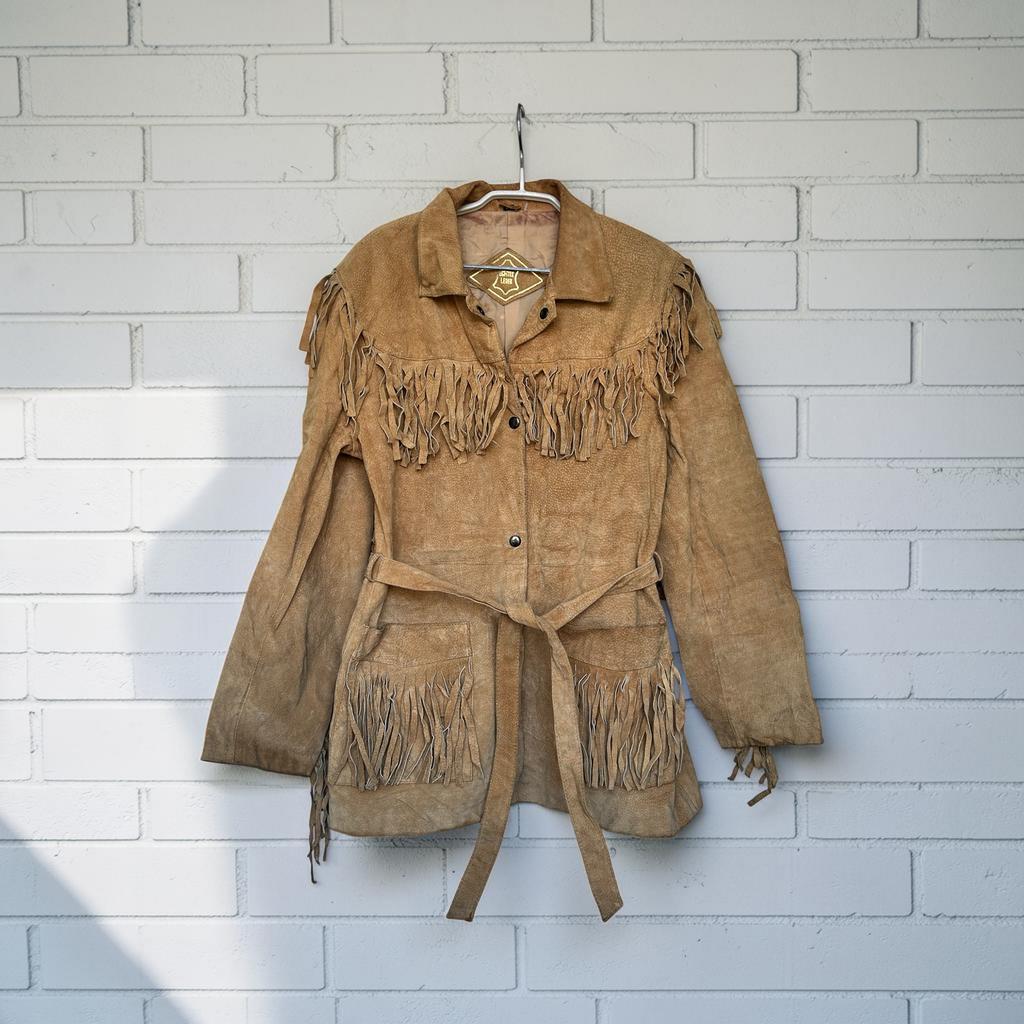 Vintage Jas 176 (16Y) Licht Bruin Leer Cowboy Western Trench, Bruin, Ophalen of Verzenden, Gedragen, V