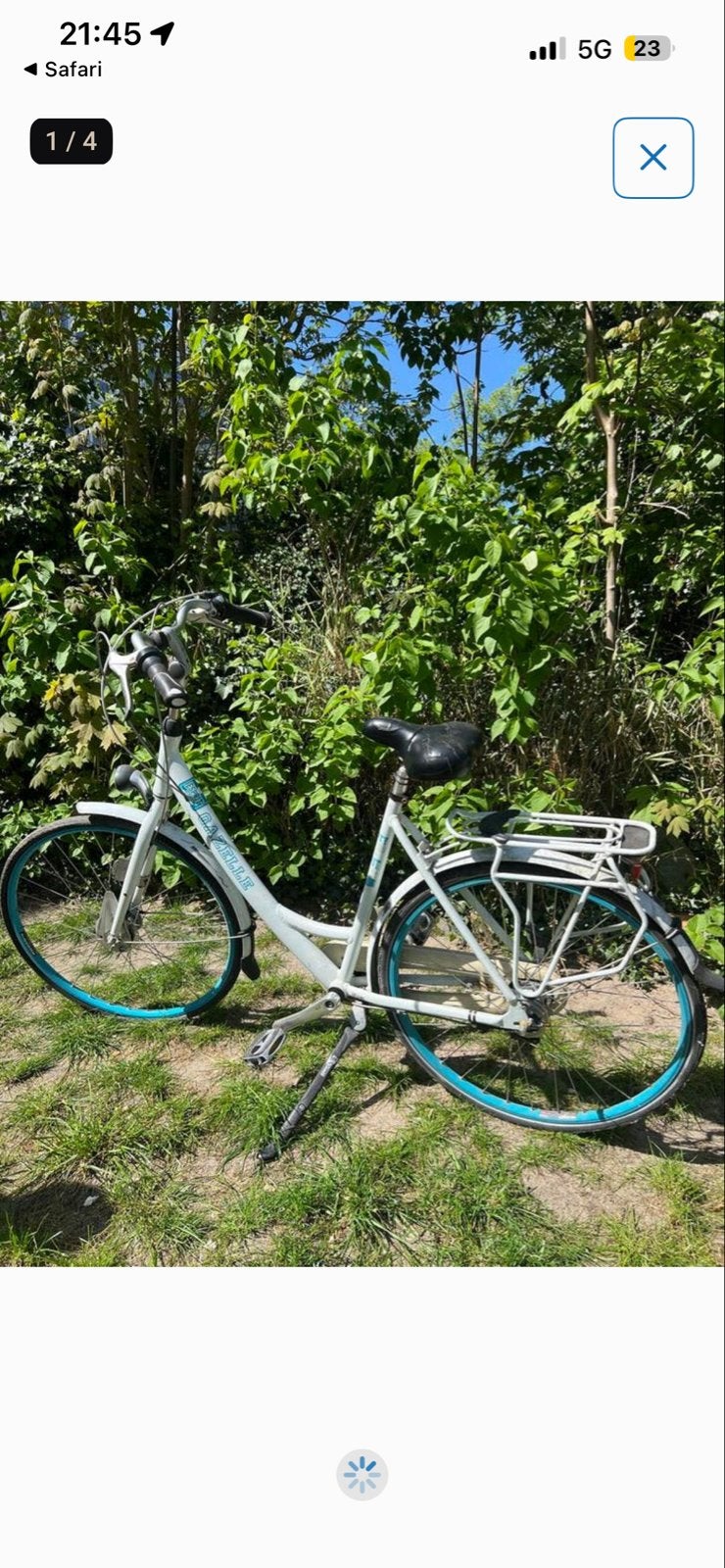 Gazelle damesfiets, wit met blauwe accenten, Ophalen, Velgrem, Gazelle, 53 tot 56 cm