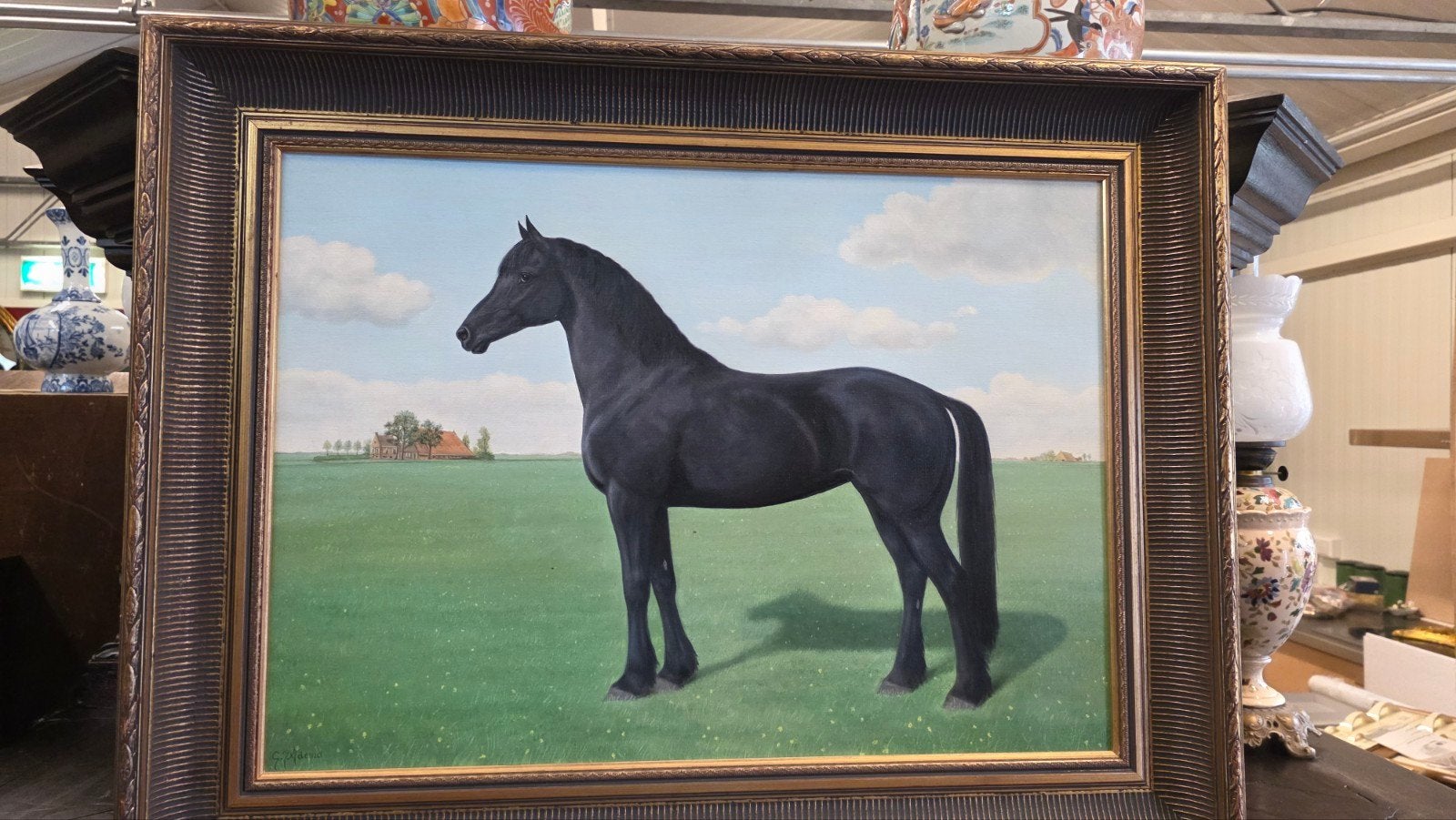 Groot antiek schilderij van paard, Antiek en Kunst, Ophalen