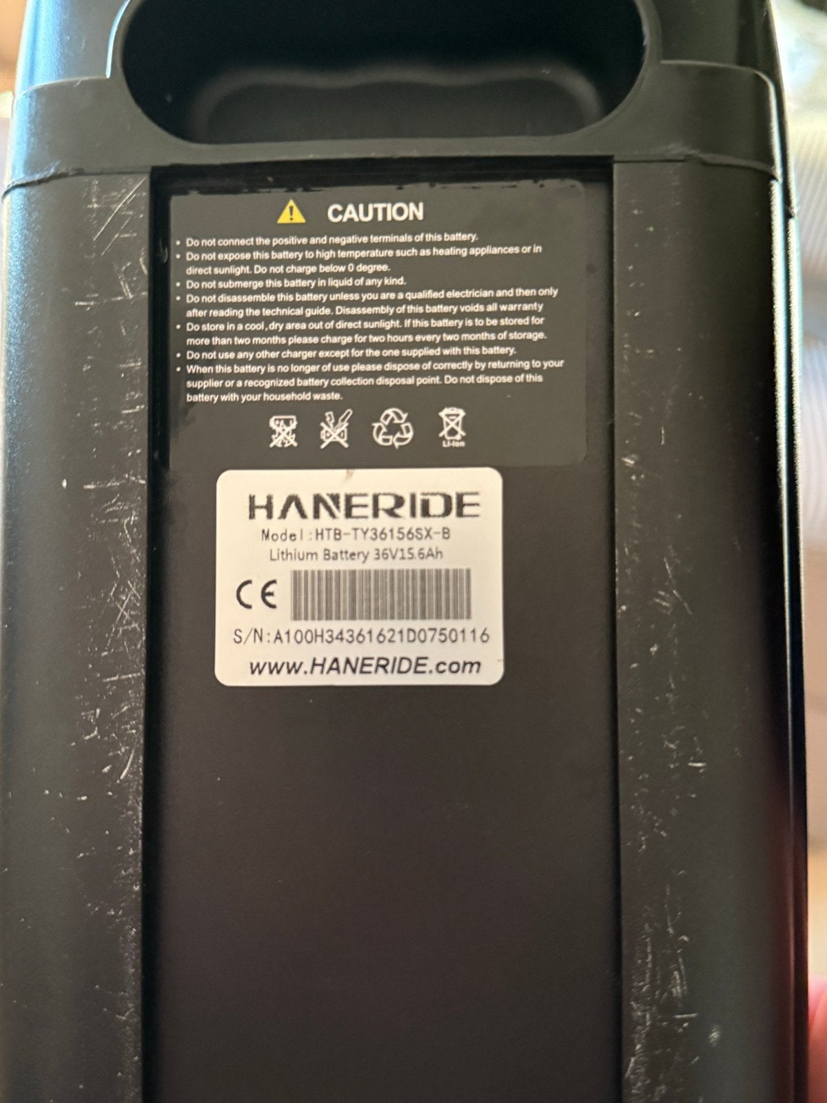HANERIDE e-bike accu 36V 15,6Ah – 561Wh, Gebruikt