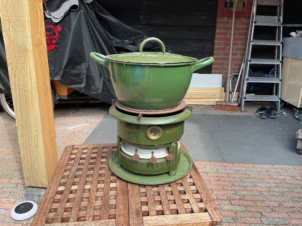 Petroleum stel met pan, Antiek en Kunst, Antiek | Emaille, Ophalen