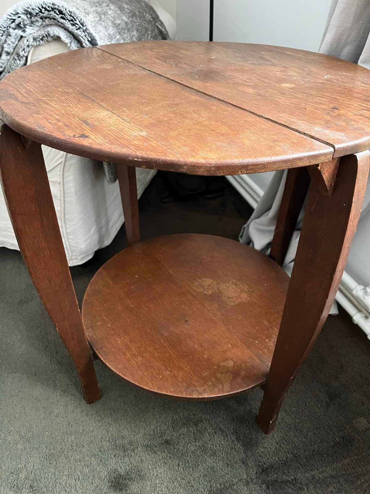 Antieke houten bijzettafel met ronde bladen, Ophalen