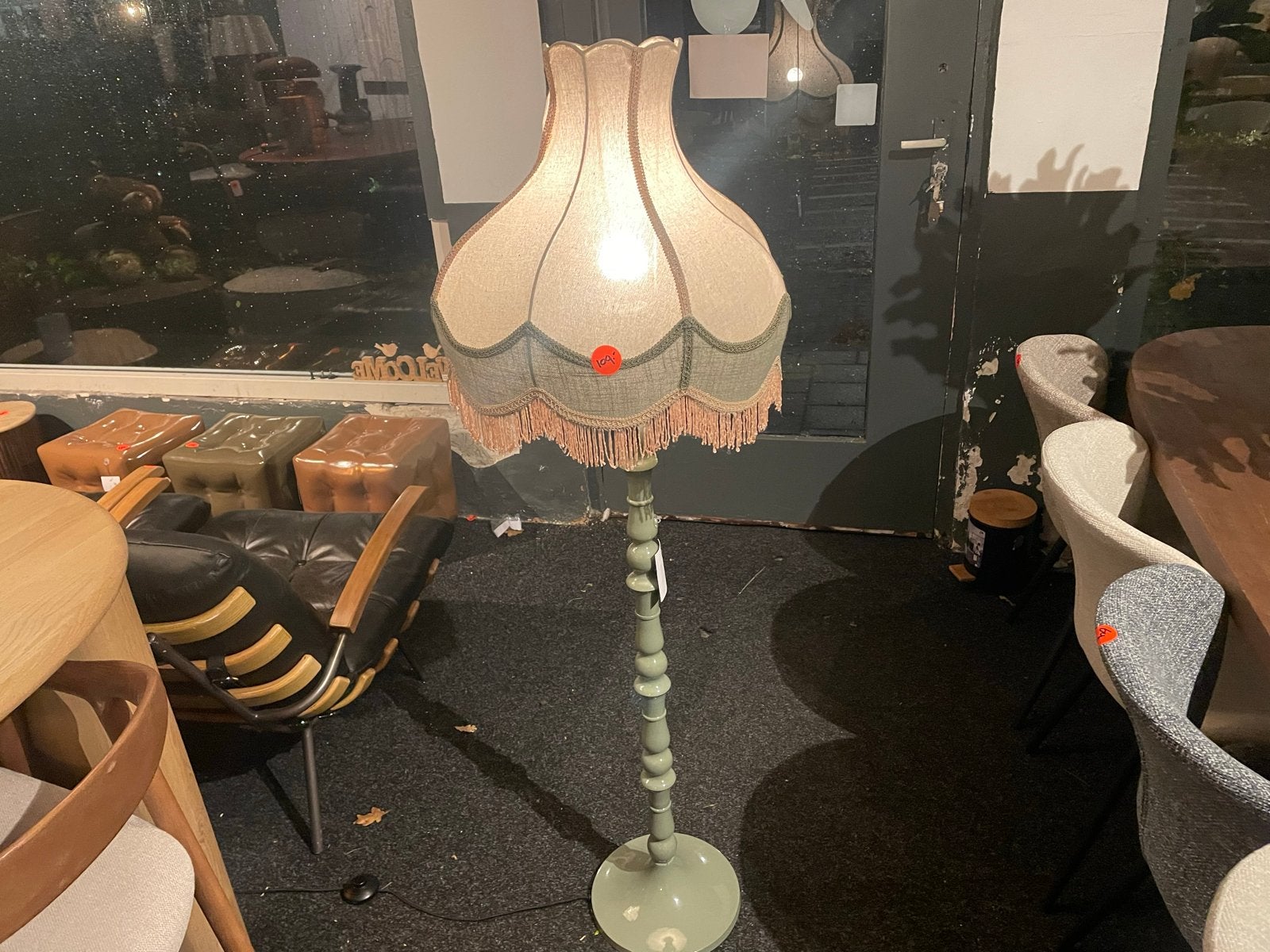 Retro Vintage Staande Lamp - Zacht Groen Fringaloo 150cm, Ophalen, Vintage, Nieuw, E27 (groot)