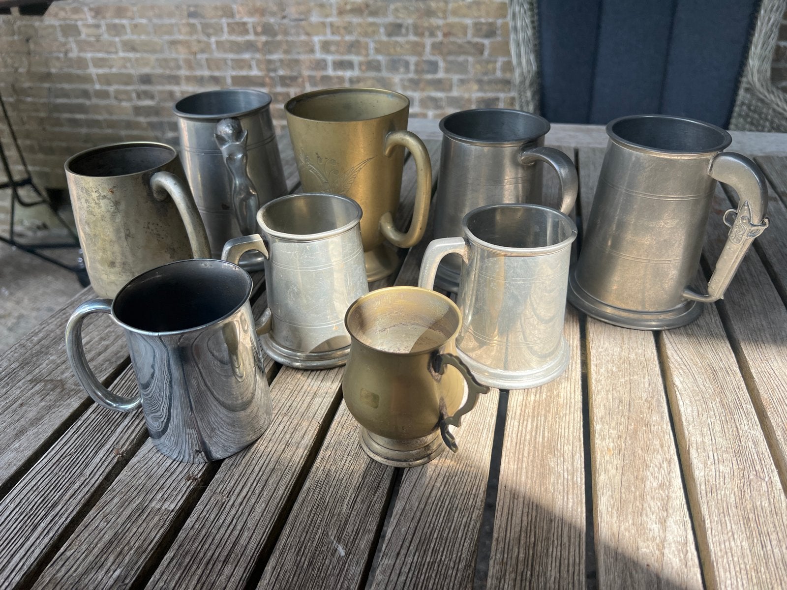 9 Engelse bierpullen - Tin en nikkel, diverse maten, Ophalen of Verzenden