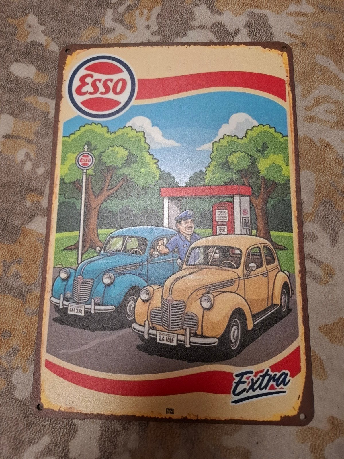 Vintage Esso Extra metalen reclamebord - 30x20cm, Ophalen of Verzenden
