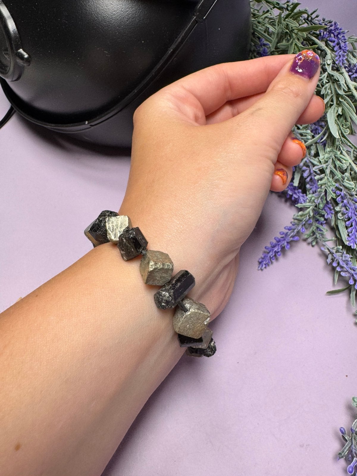 Raw Black Tourmaline & Pyrite Bracelet | Natural Crystal, Overige materialen, Verzenden, Zwart, Nieuw