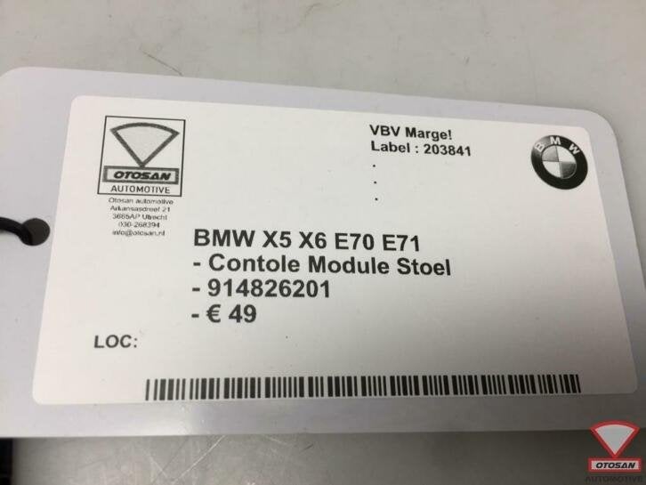bmw x5 x6 e70 e71 controle module stoel 914826201, Auto-onderdelen, Petuelring 130
80788  Munich, DE, Gebruikt, Info@bmw.de, Ophalen of Verzenden