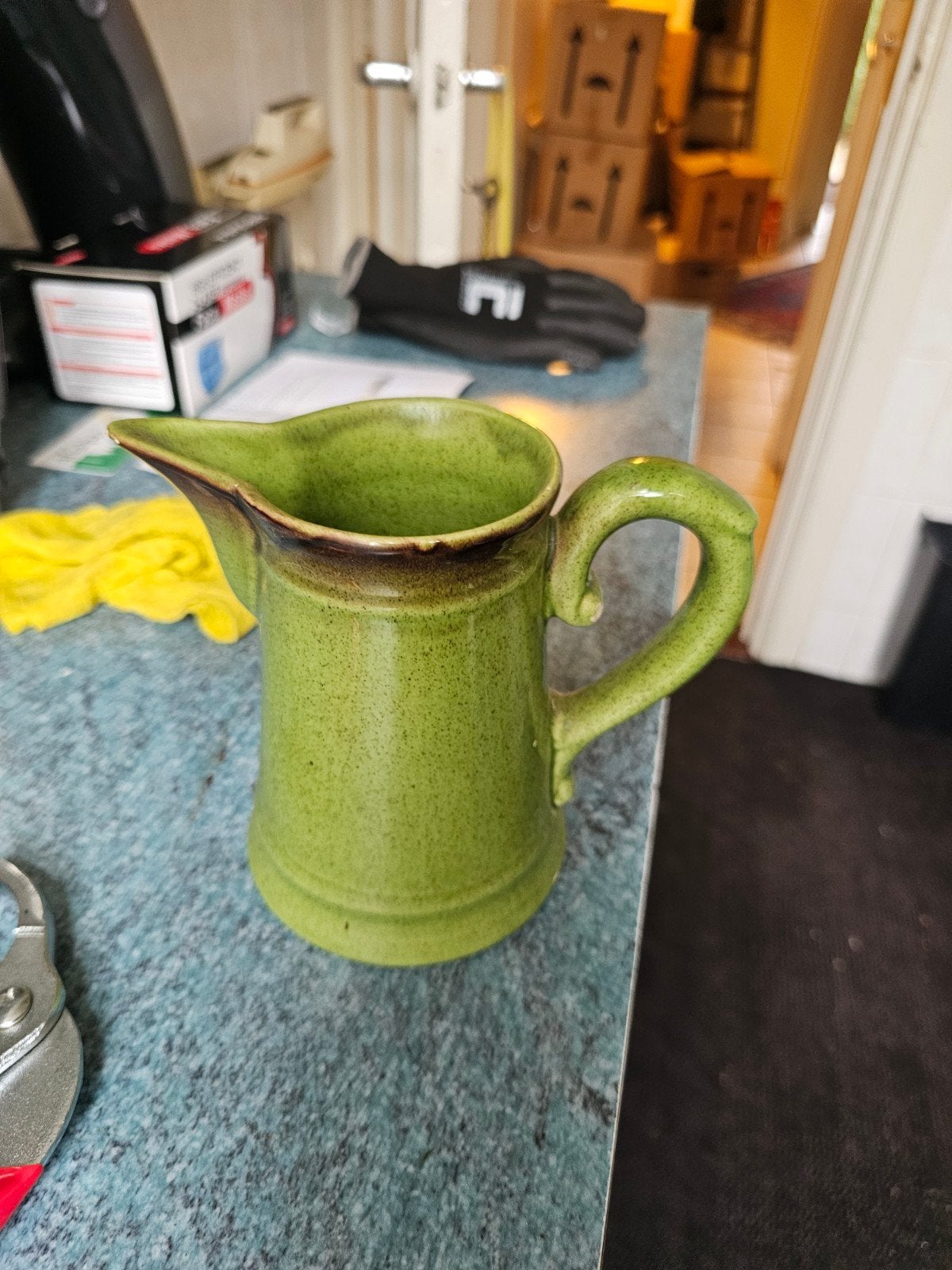 Vintage Zell Keramiek Karaf Groen - Handgemaakt, Antiek en Kunst, Ophalen of Verzenden