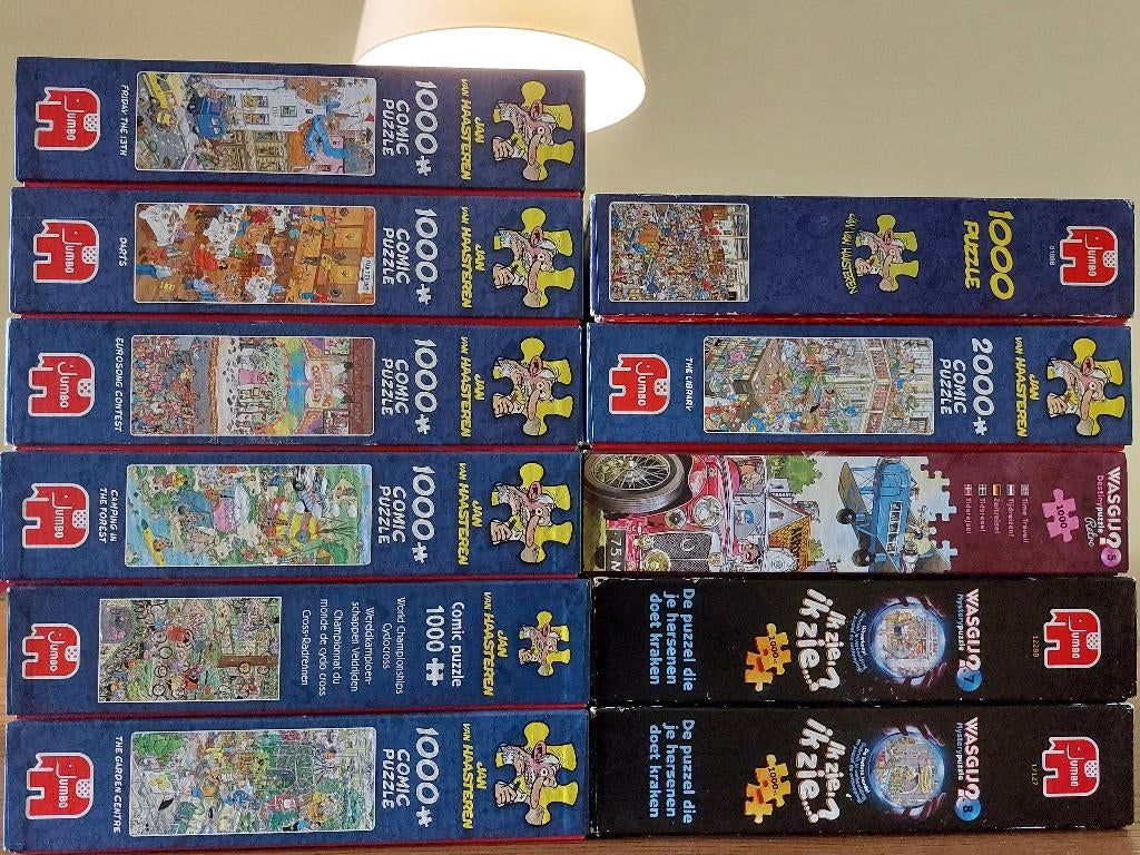 11 puzzels Jan van Haasteren en Wasgij, Ophalen, 500 t/m 1500 stukjes, Zo goed als nieuw, Legpuzzel