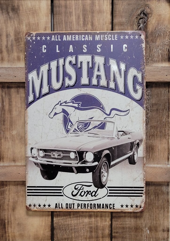 Ford Mustang blauw grijs reclamebord van metaal wandbord, Ophalen of Verzenden, Nieuw, Auto's