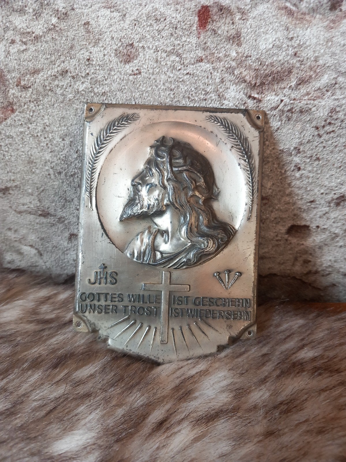Oude religieuze plaquette met Jezus, 8x11 cm, Ophalen of Verzenden