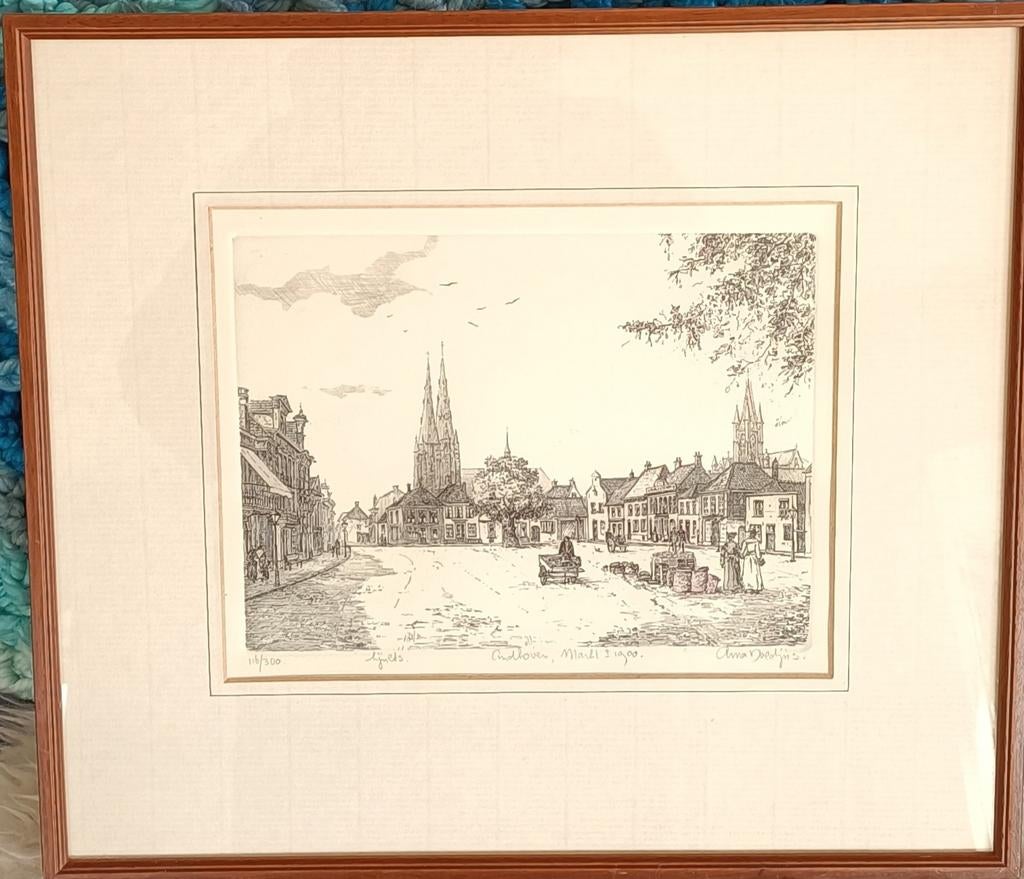 Ets van de Markt in Eindhoven rond 1900 door Anna Doedijns, Ophalen of Verzenden