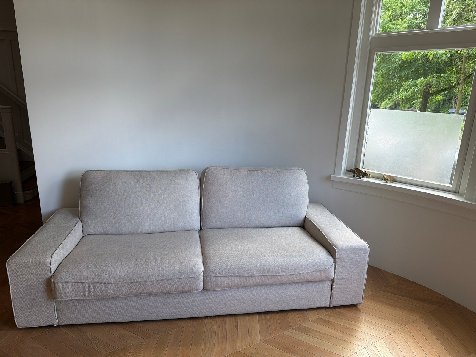Ikea KIVIK  3-zitsbank - Lichtbeige stof, Ophalen, Driepersoons, 75 tot 100 cm, Zo goed als nieuw