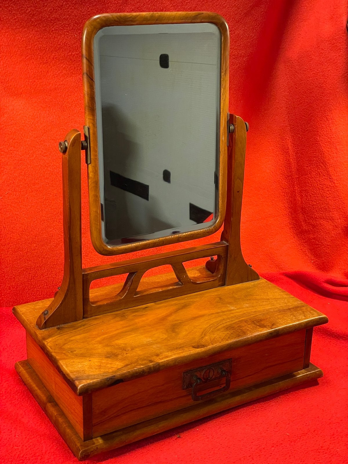 Antieke Toilettafel Spiegel met Lade - Hout, Antiek en Kunst, Ophalen of Verzenden, Rechthoekig, Minder dan 50 cm, Minder dan 100 cm