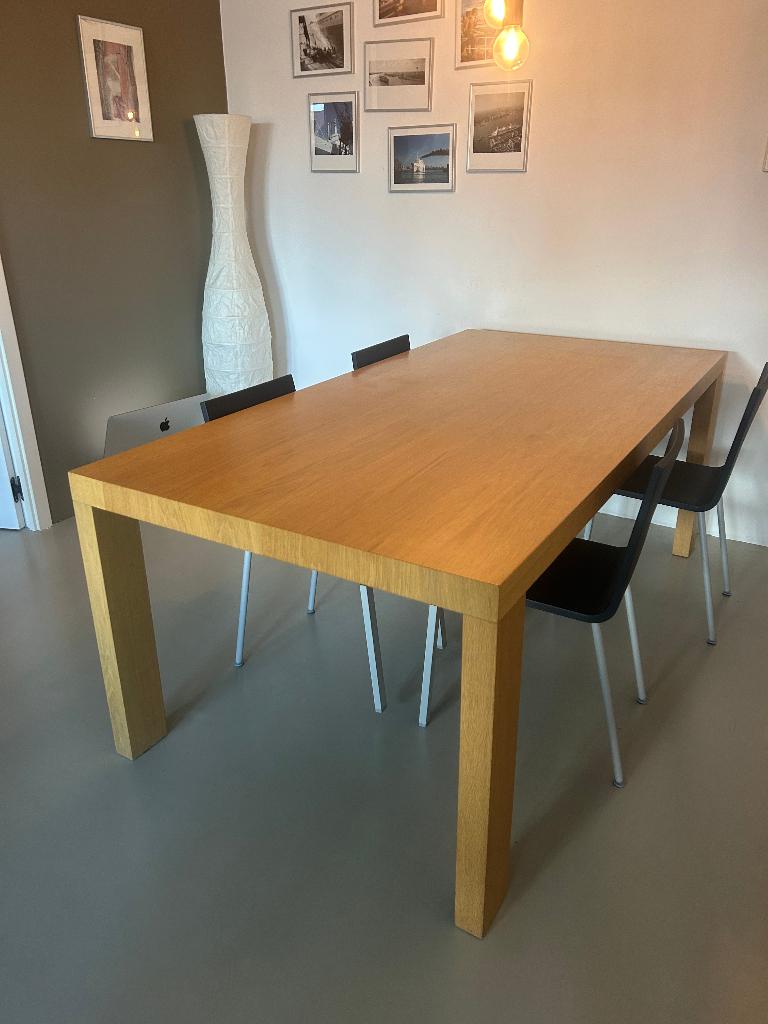 Rechthoeking eettafel, Ophalen, 100 tot 150 cm, Eikenhout, 200 cm of meer