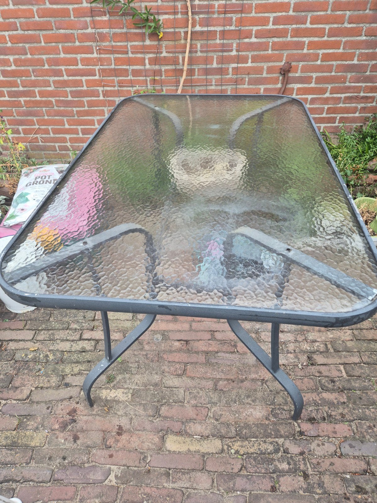 gratis af te halen tuintafel glas met metaal, Tuin en Terras, Tuintafels, Ophalen, Gebruikt, Rechthoekig, Metaal