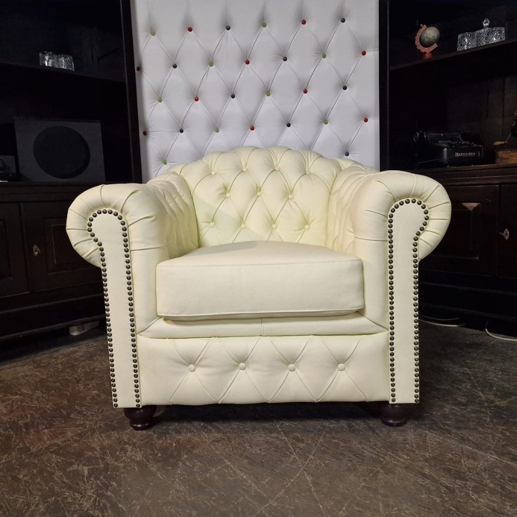 Chesterfield Melbourne Fauteuil Creme - Leer // NIEUW!, Ophalen
