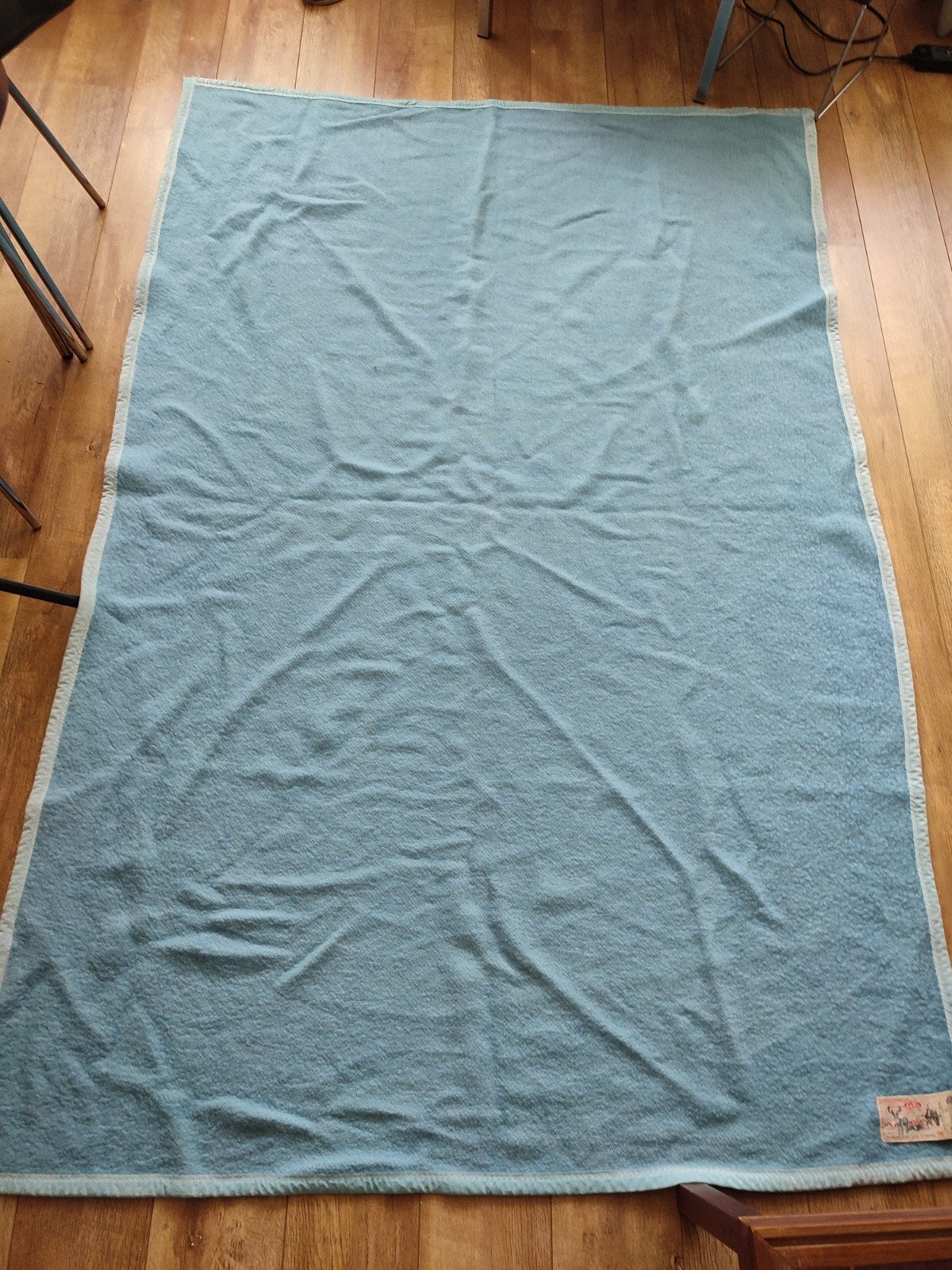 Vintage AaBe Wollen Deken Wil 154 x 238 cm blauw double face, Huis en Inrichting, Ophalen of Verzenden