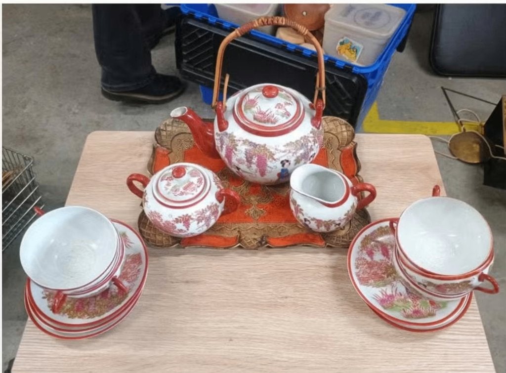 6 pers. Japans Kutani eierschaalporselein theeservies Geisha, Ophalen