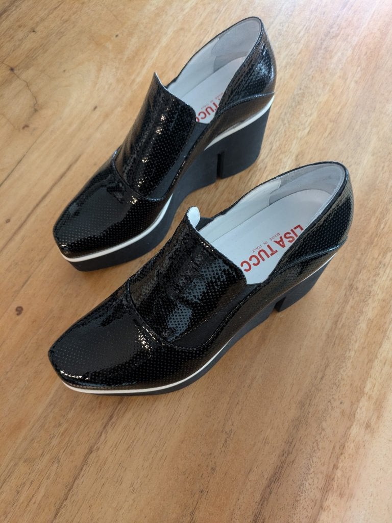 Lisa Tucci Plateauzool Pumps Zwart Leer Maat 40 Nieuw, Zwart, Nieuw, Schoenen met hoge hakken, Lisa Tucci