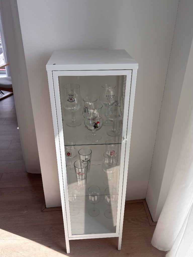 Glass-door cabinet, metal/white, 34x30x116cm, Ophalen of Verzenden, Zo goed als nieuw