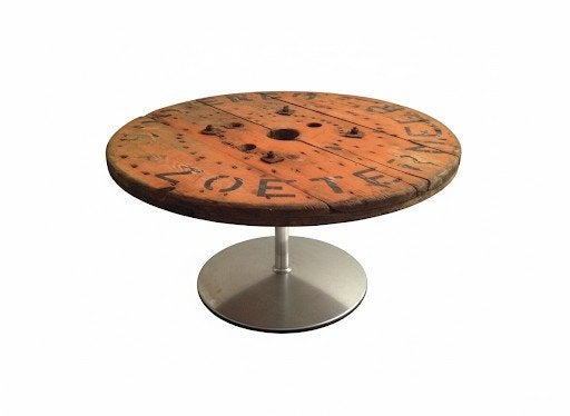 Industriële salontafel met Artifort voet, Zoetermeer opdruk, Gebruikt, Rond, Industrieel, Design, Ophalen