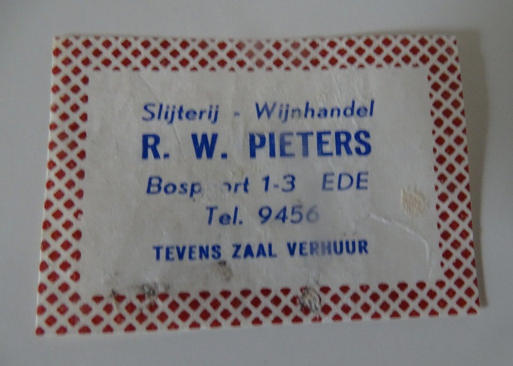 R.W. PIETERS     Slijterij Wijnhandel    EDE, Verzamelen, Verzenden, Zo goed als nieuw, Luciferdoosjes of -merken