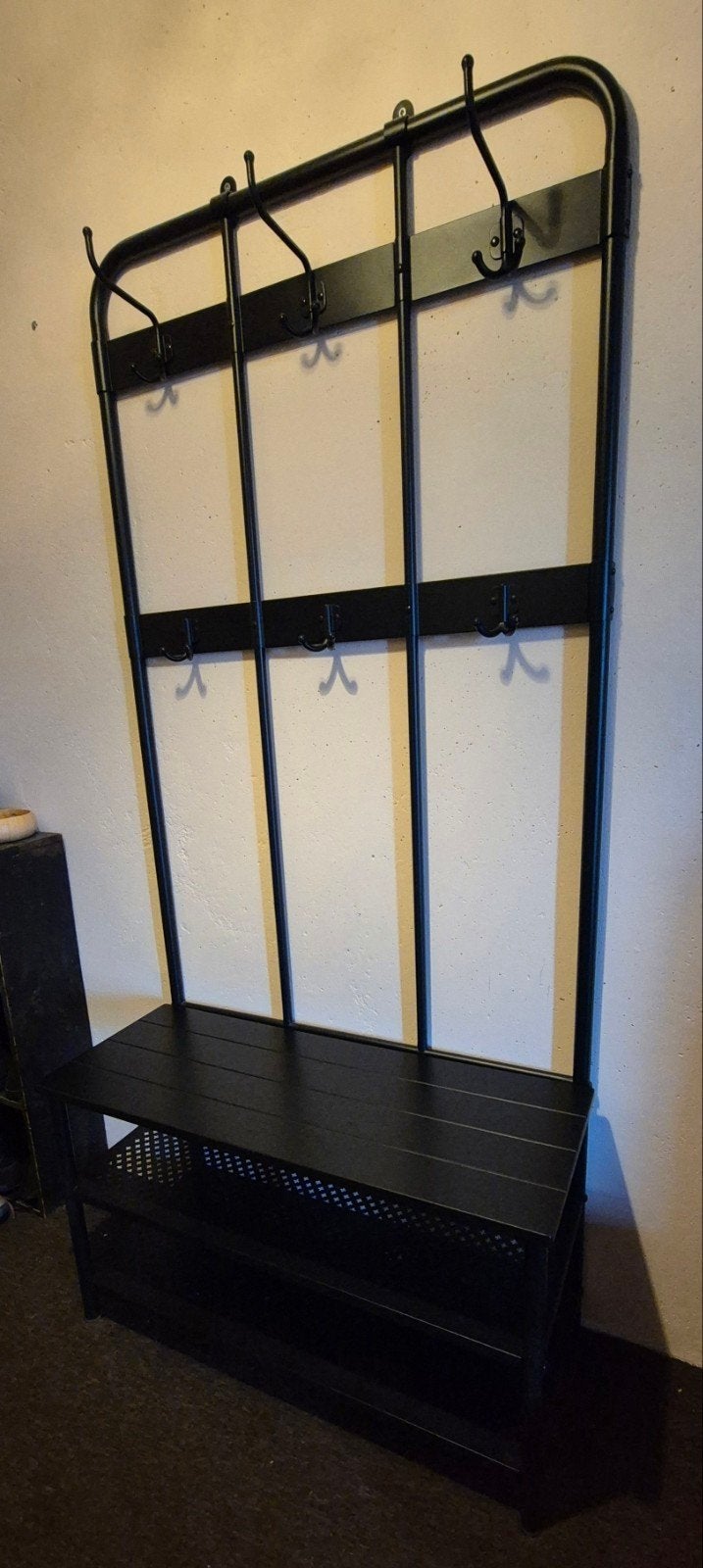 Zwarte kapstok met bankje en schoenenrek, Ophalen, Gebruikt, Metaal, Staande kapstok