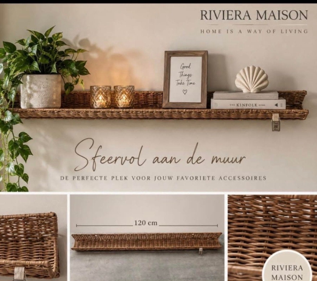 Riviera Maison Rotan Wandplank - 120 cm, Ophalen, Zo goed als nieuw
