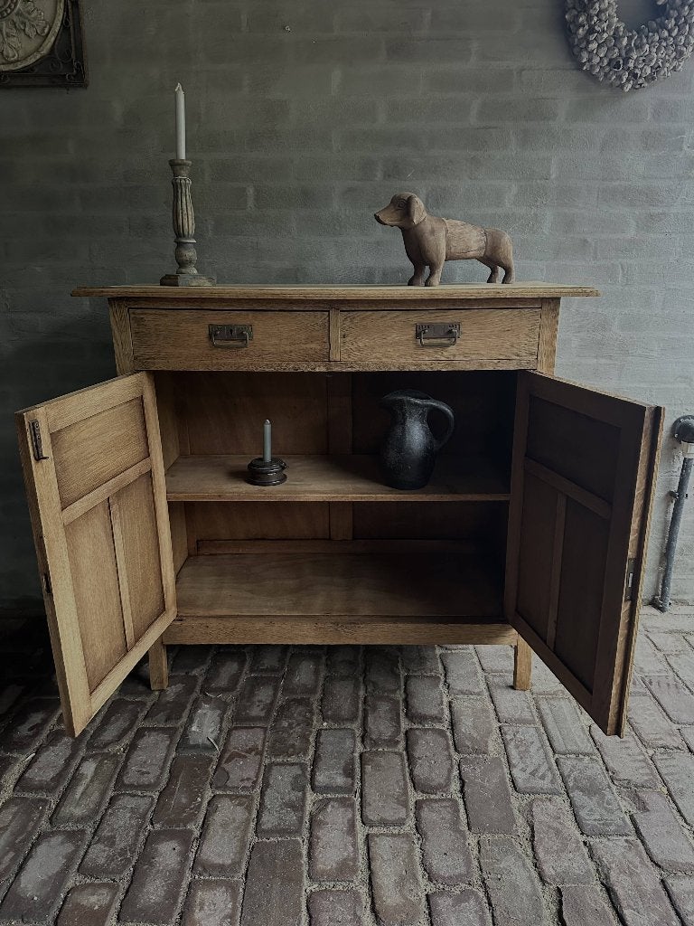 Oude geloogde eiken kast, daterend 1900, Ophalen, Gebruikt, 50 tot 70 cm, 105 cm of meer