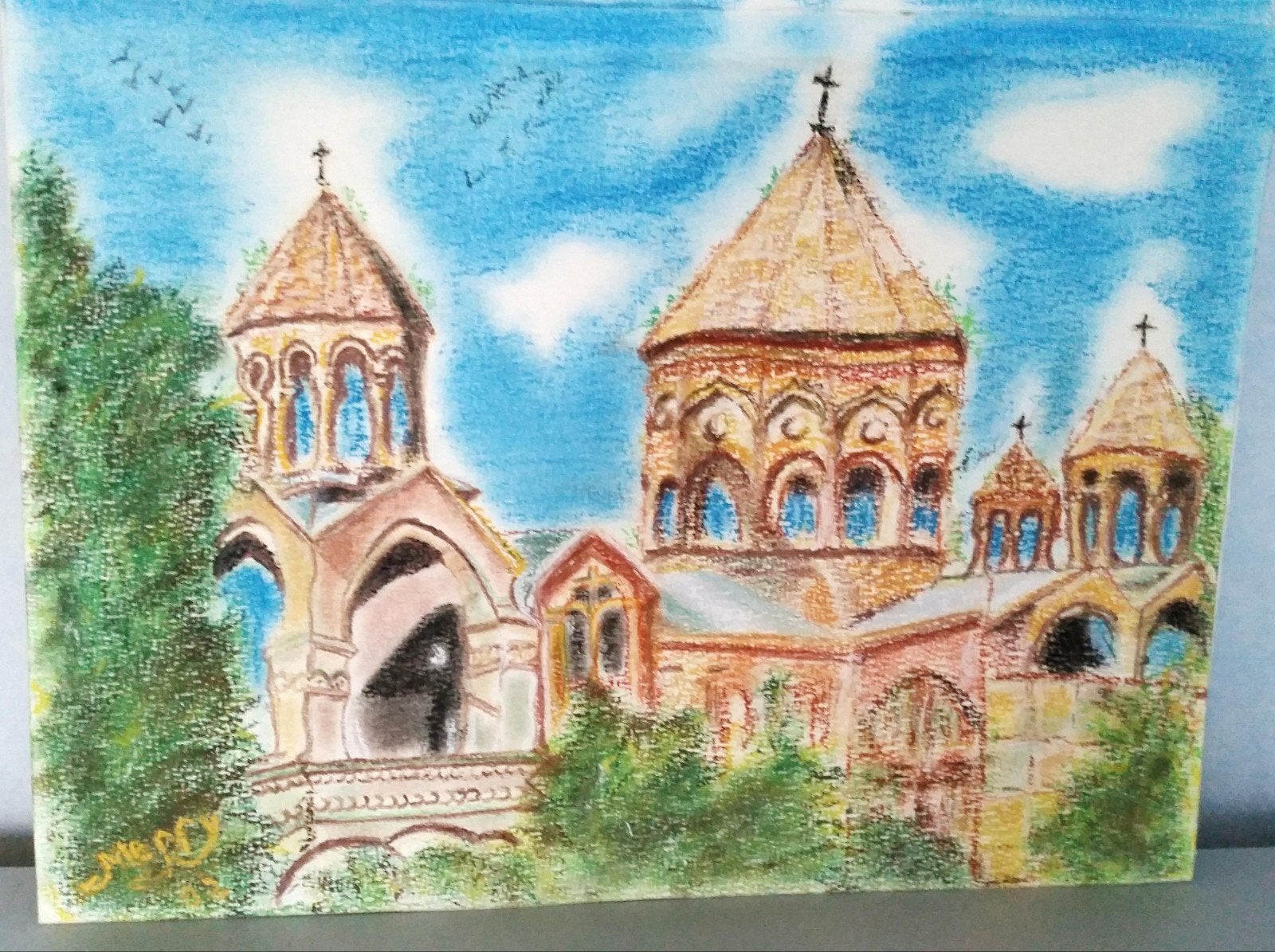Schilderij " Kathedraal "., Antiek en Kunst, Ophalen of Verzenden