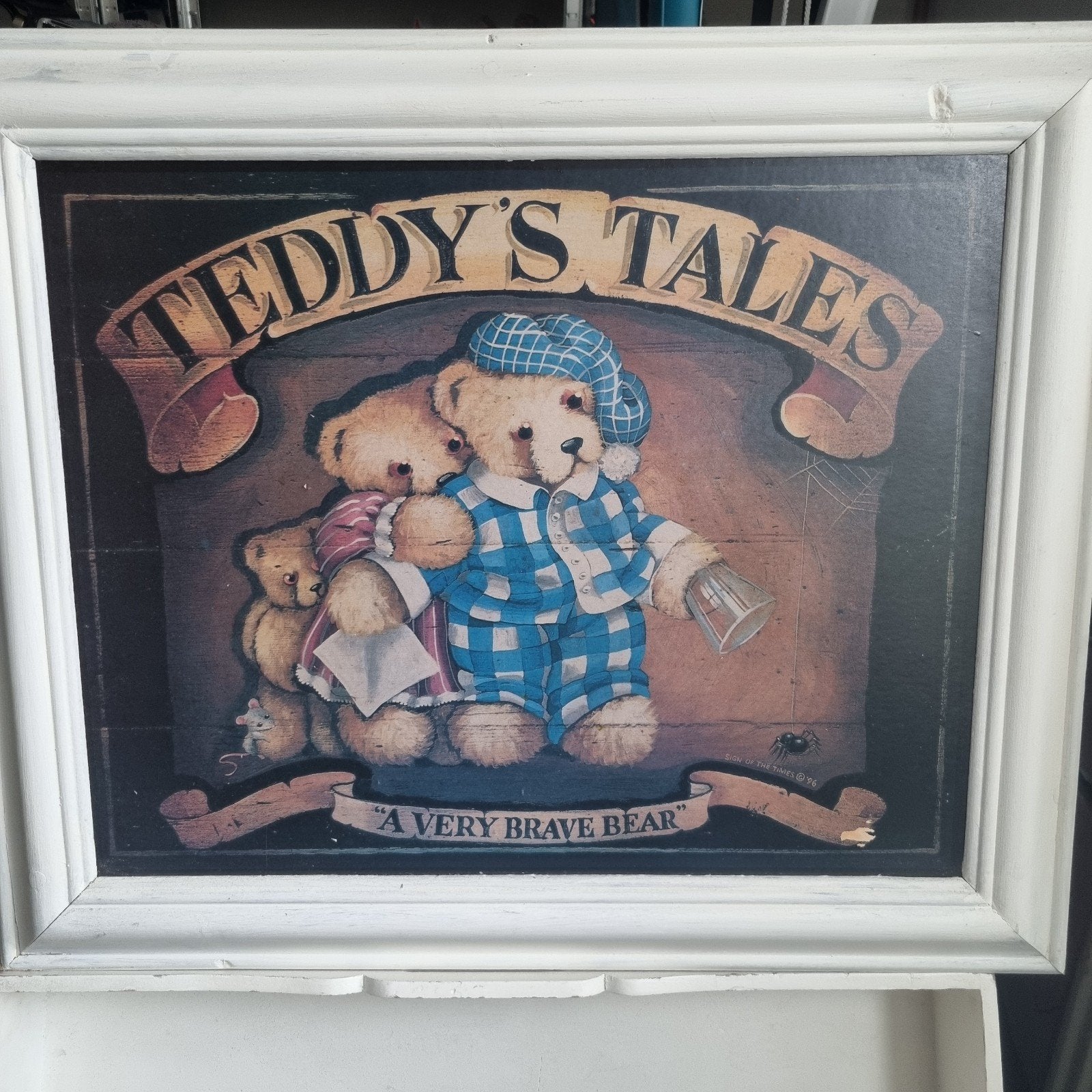 Vintage Schilderij Teddy's Tales - A Very Brave Bear" 50x65c, Ophalen of Verzenden
