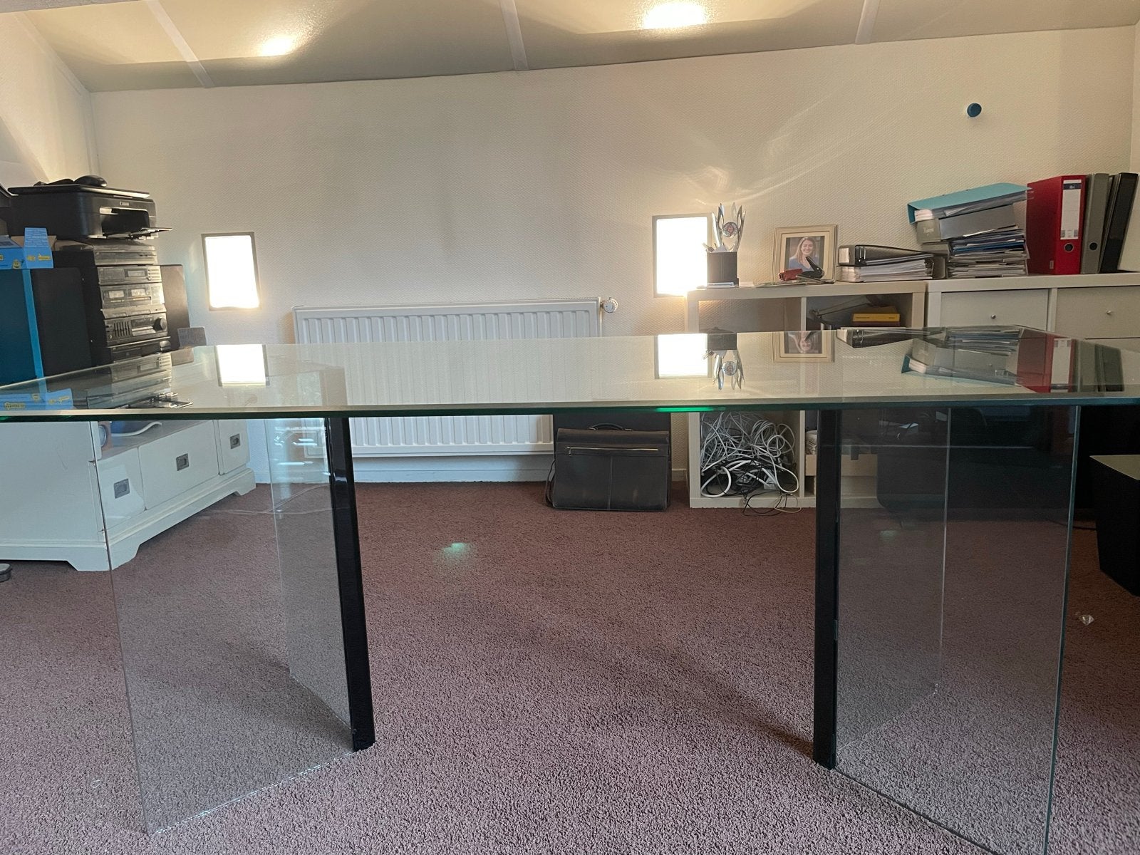 Moderne glazen tafel  met glazen poten, Ophalen, Gebruikt, 50 tot 100 cm, Glas