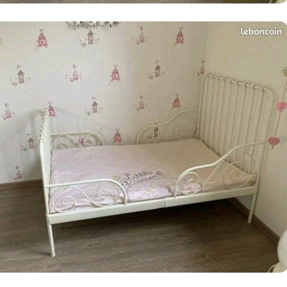 IKEA Minnen uitschuifbaar bed met aangepaste matras, Eenpersoons, Wit, Ophalen of Verzenden, 80 cm