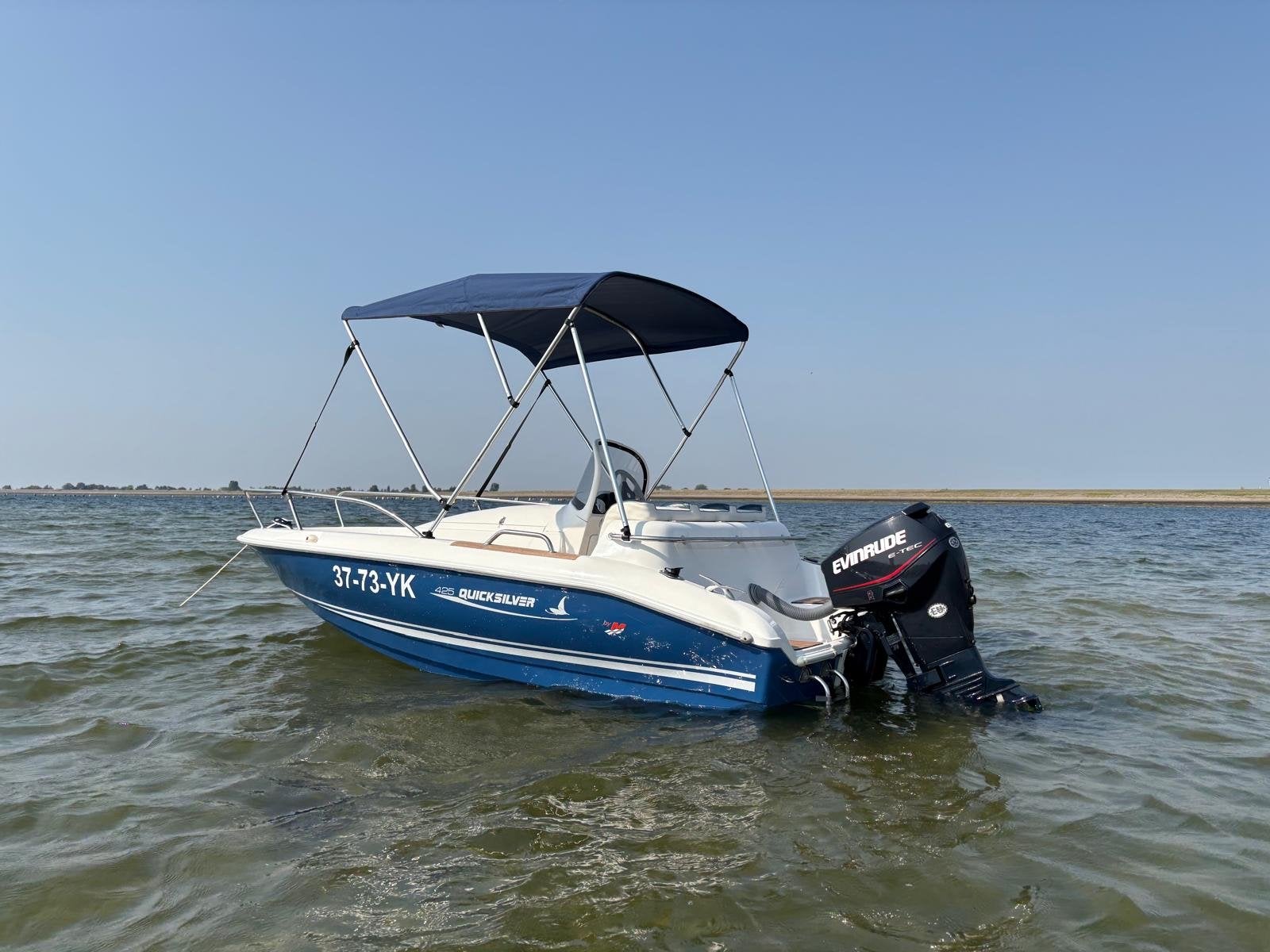 Quicksilver 425 met Evinrude E-TEC buitenboordmotor, Watersport en Boten, Ophalen, Gebruikt, Minder dan 70 pk, Quicksilver