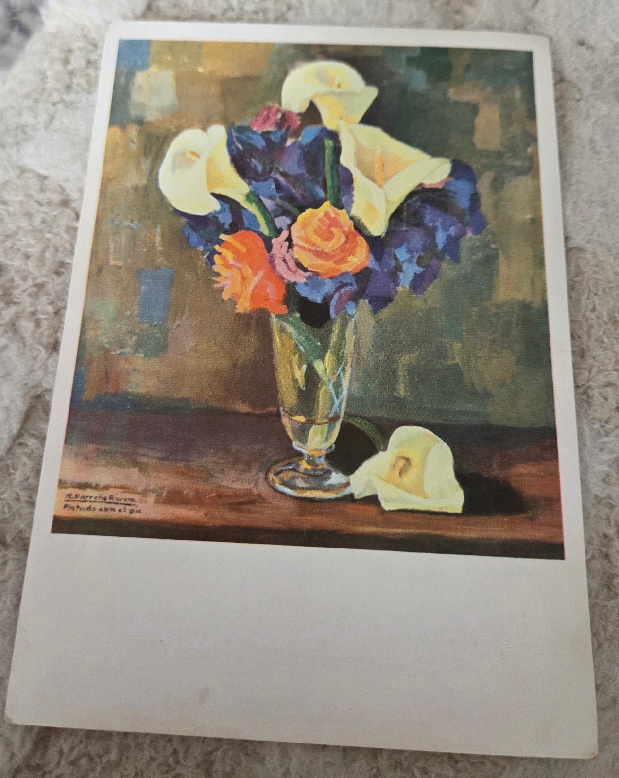 Vintage Kunstkaart Bloemen door Jean Michalsky (mond/voet), Verzenden, 1960 tot 1980, Ongelopen, Natuur